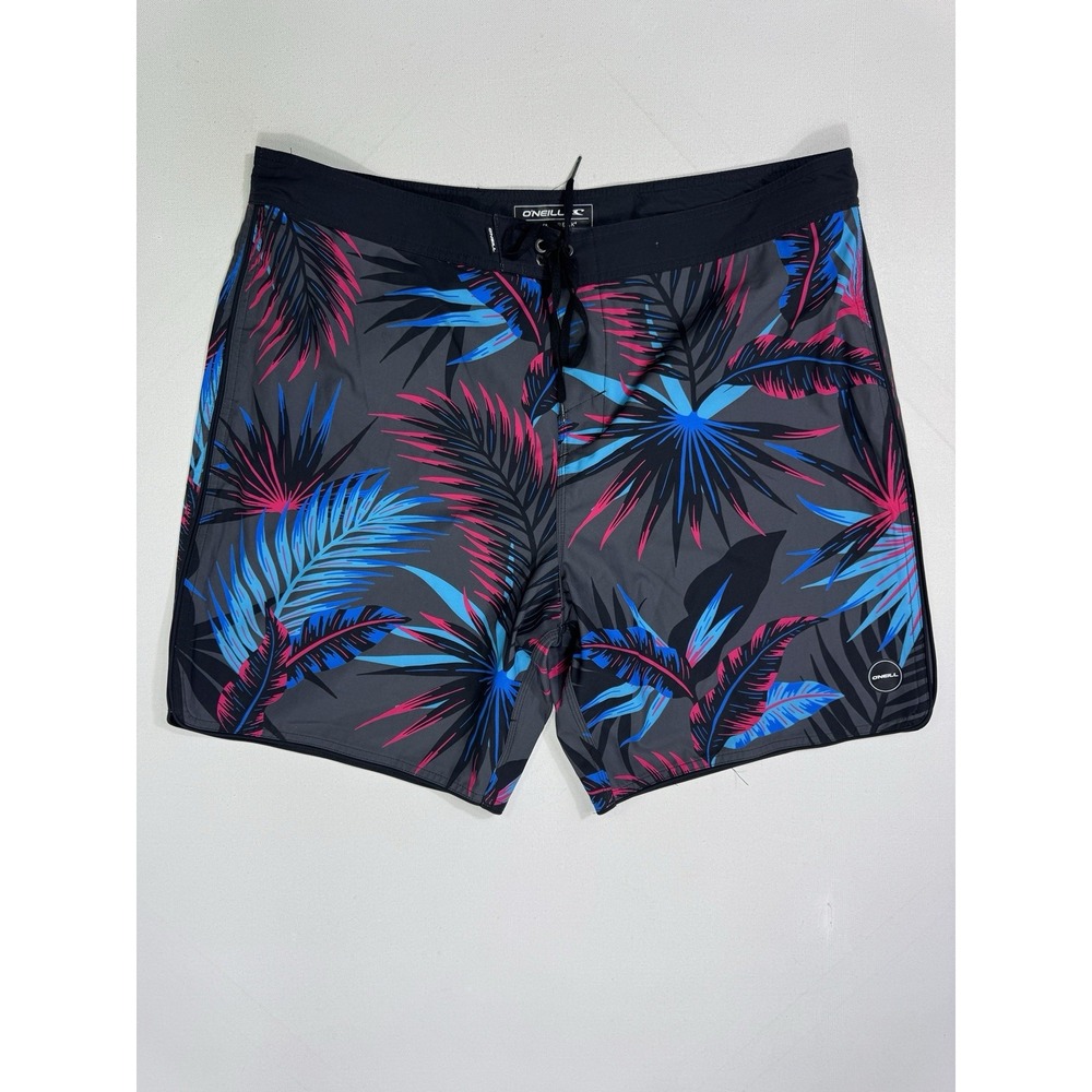 O'Neill Hyperfreak Board Shorts Mens 40 Gray Pink Floral Tropical Swim Trunks